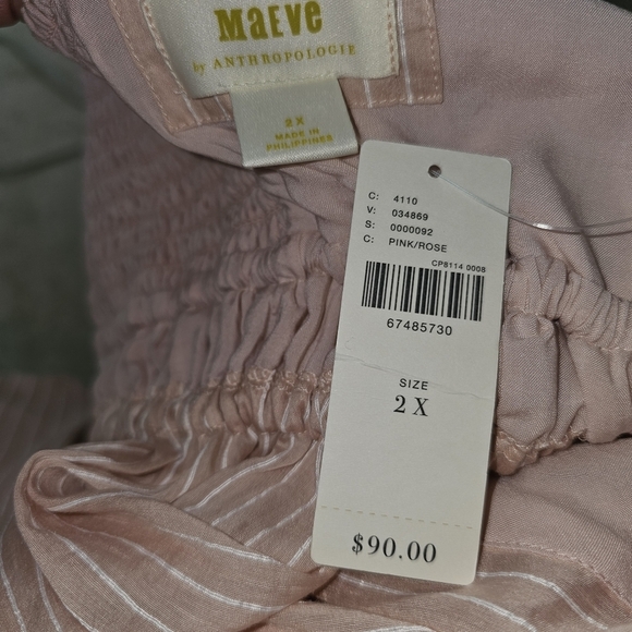 Maeve Anthropologie Pink Rose Linen Blend Shirred Peplum Top In 2X NWT - Picture 7 of 9